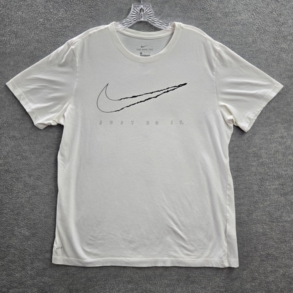 Nike Men Shirt Large White Logo Just Do‎ It Swoosh Graphic Short Sleeve Tee